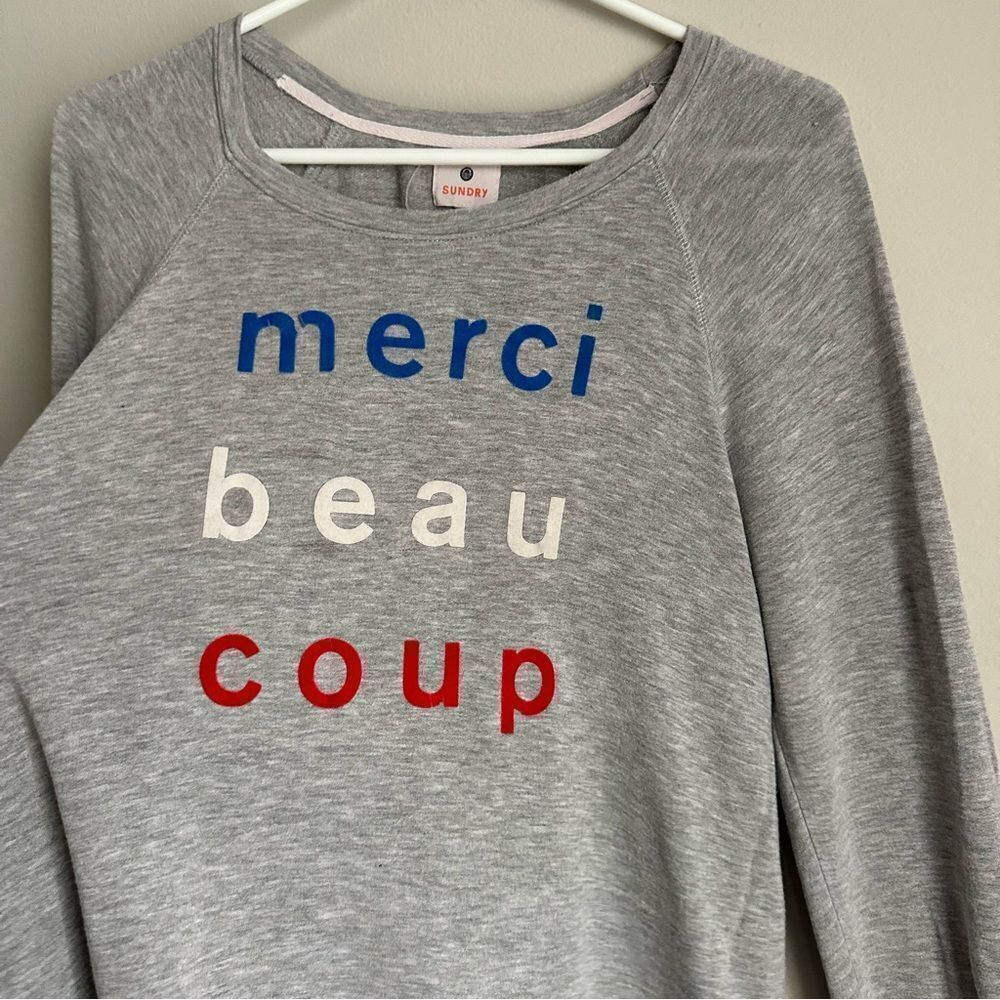 Sundry Gray Pullover Sweater Sweatshirt Merci Beau Coup size 1 / Small - Picture 3 of 7